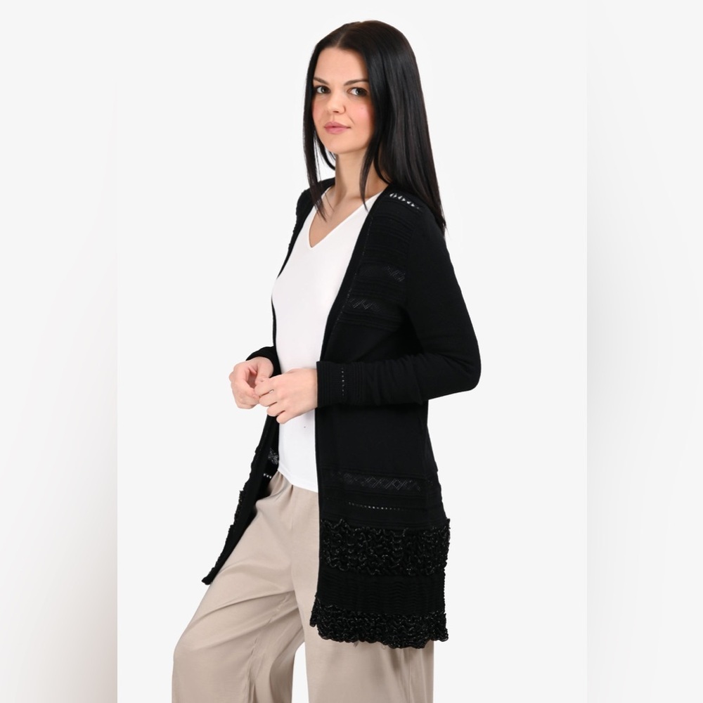 Roberto Cavalli Wool Blend Ruffle Cardigan Black Size IT 42 - Picture 13 of 14